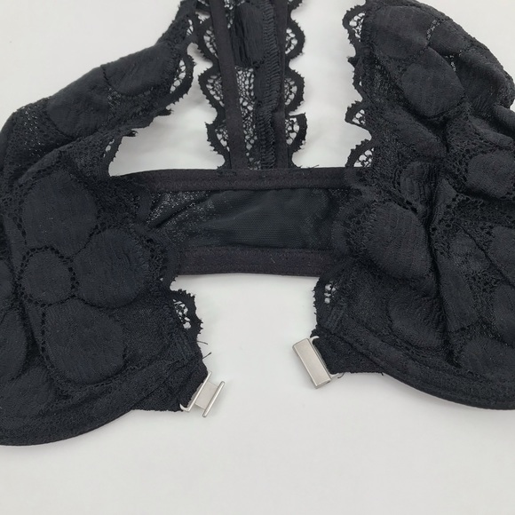 Aerie Happy Black Lace Front Closure Racerback Bra - Picture 3 of 8
